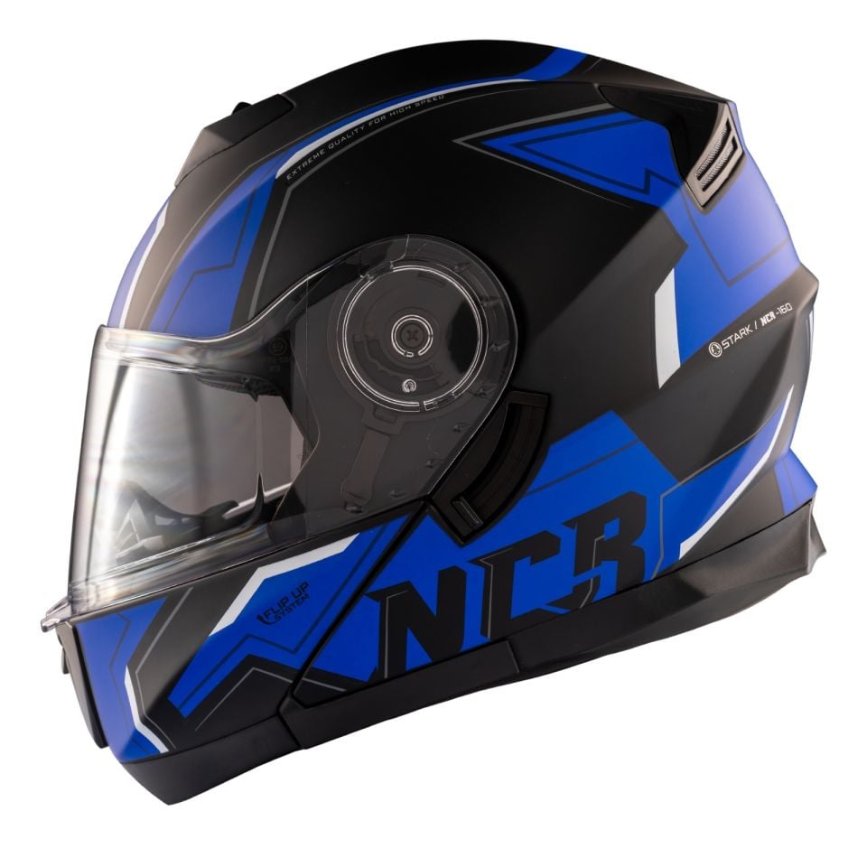 KASK ÇENE AÇILIR VİSÖRLÜ 160 ECE BELGELİ-MAVİ GRAFİK