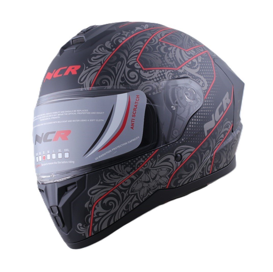 KASK KAPALI M70 ECE SERTİFİKALI- MAT SİYAH KIRMIZI GRAFİK