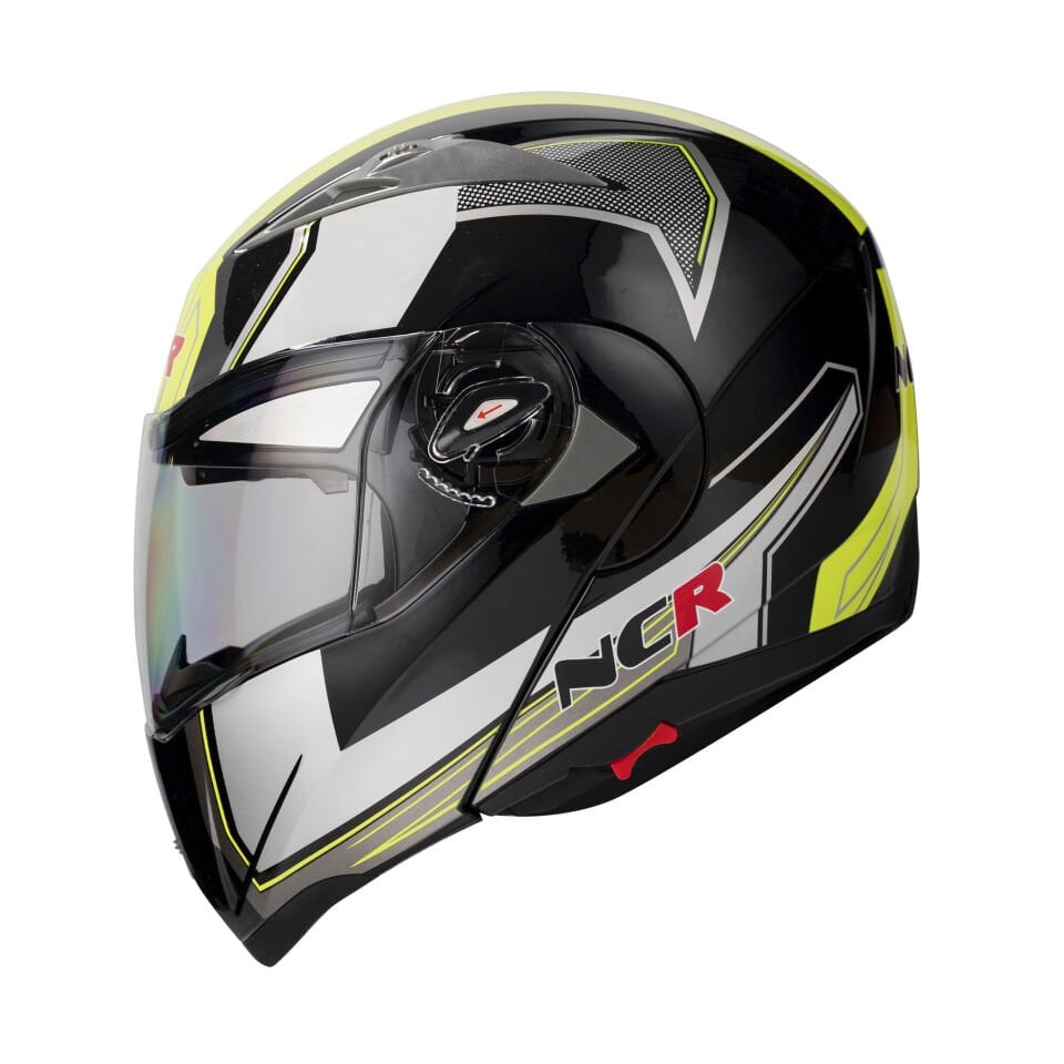 KASK NCR-158 ÇENE AÇILIR GÖZLÜKLÜ E-CE BELGELİ- SARI BEYAZ GRAFİK