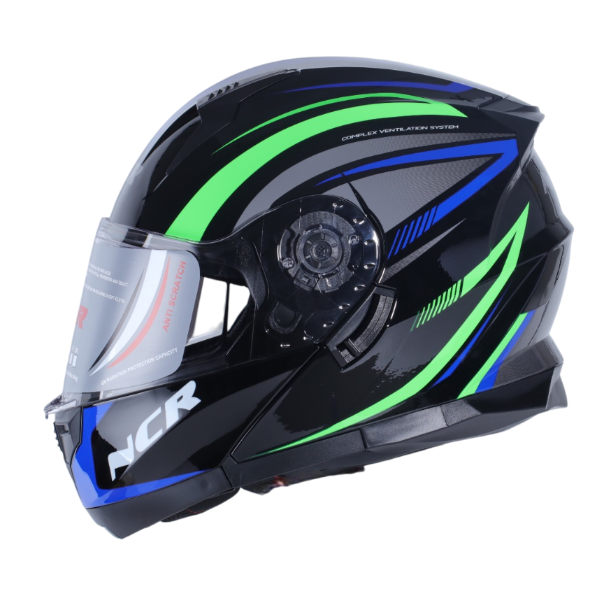 KASK ÇENE AÇILIR VİSORLÜ 162  ECE BELGELİ- NEON MAVİ YEŞİL GRAFİK