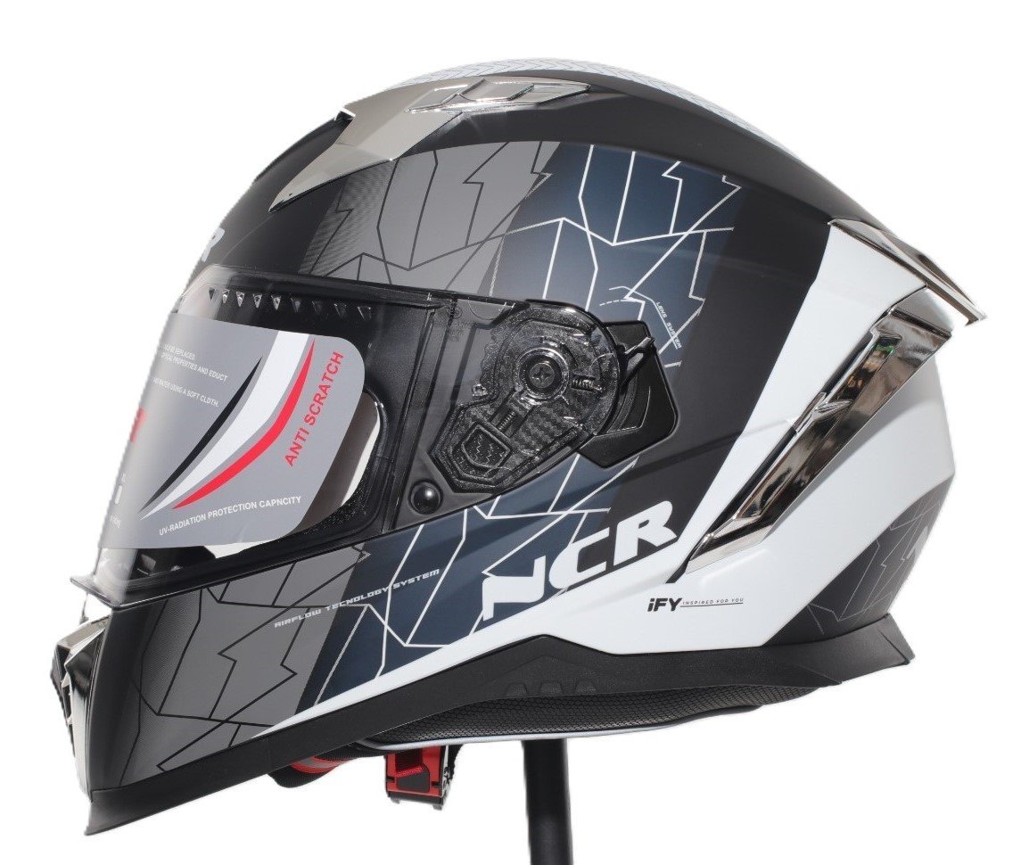 KASK KAPALI VİZÖRLÜ M69 ECE BELGELİ - BEYAZ GRİ/GÜMÜŞ HAVALANDIRMALI FORCE GRAFİK