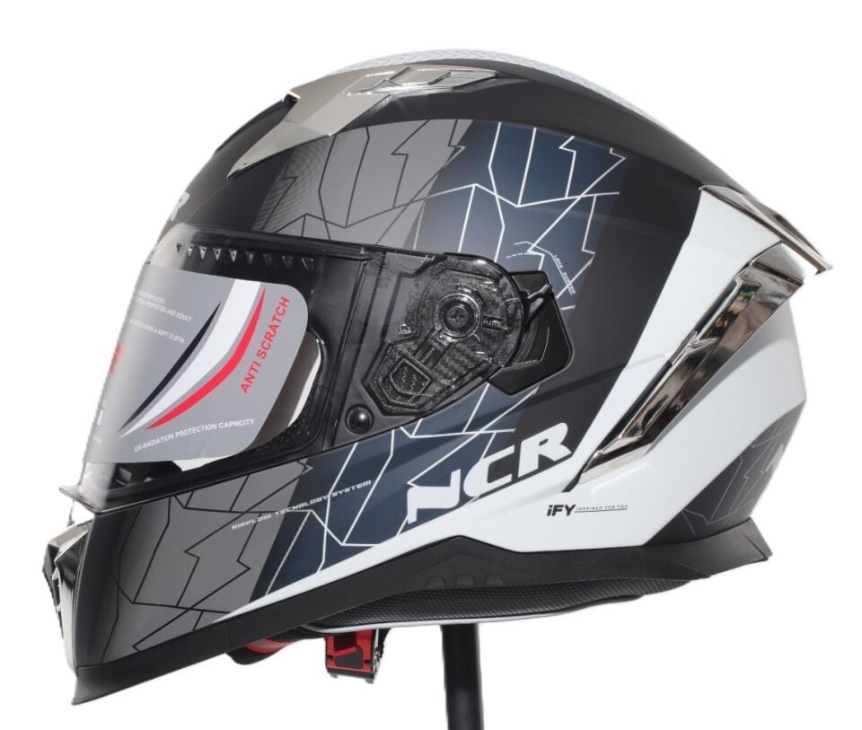 KASK KAPALI VİZÖRLÜ M69 ECE BELGELİ - BEYAZ GRİ/GÜMÜŞ HAVALANDIRMALI FORCE GRAFİK