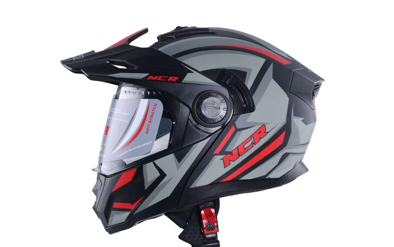 KASK ÇENE AÇILIR VİZÖRLÜ 165 ECE BELGELİ - KIRMIZI-GRİ GRAFİK