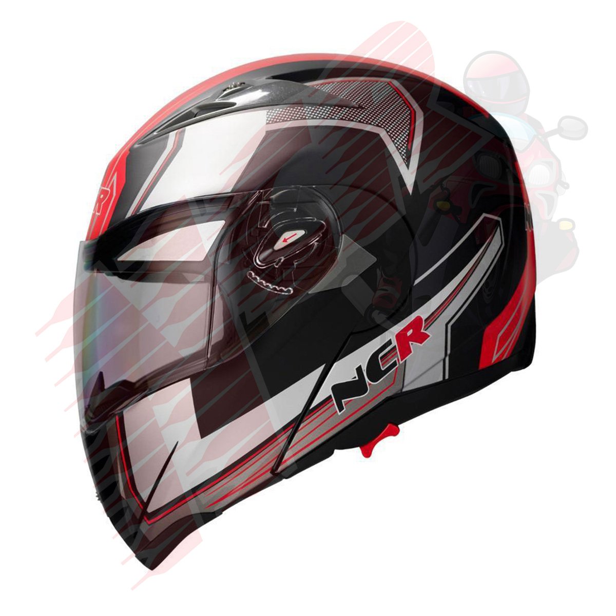 KASK NCR-158 ÇENE AÇILIR GÖZLÜKLÜ E-CE BELGELİ-KIRMIZI GRAFİK