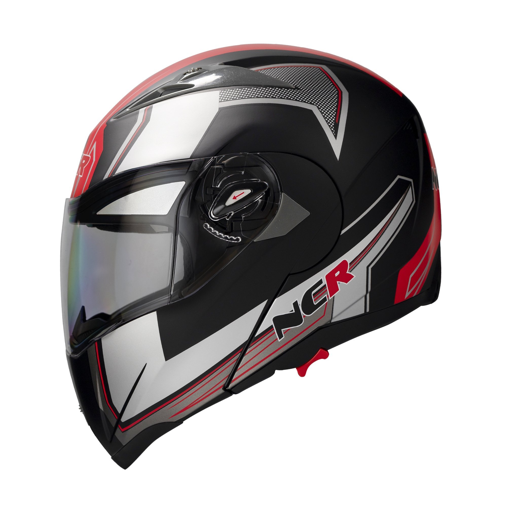 KASK NCR-158 ÇENE AÇILIR GÖZLÜKLÜ E-CE BELGELİ-KIRMIZI GRAFİK