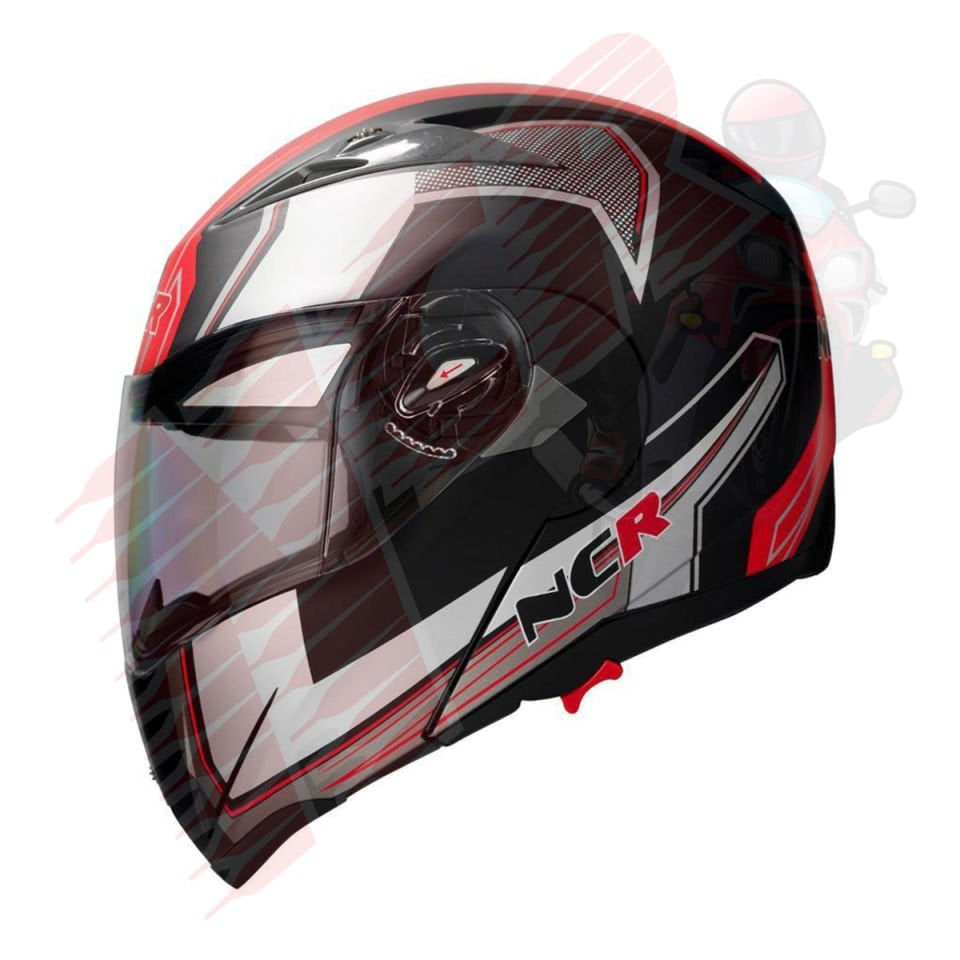 KASK NCR-158 ÇENE AÇILIR GÖZLÜKLÜ E-CE BELGELİ-KIRMIZI GRAFİK
