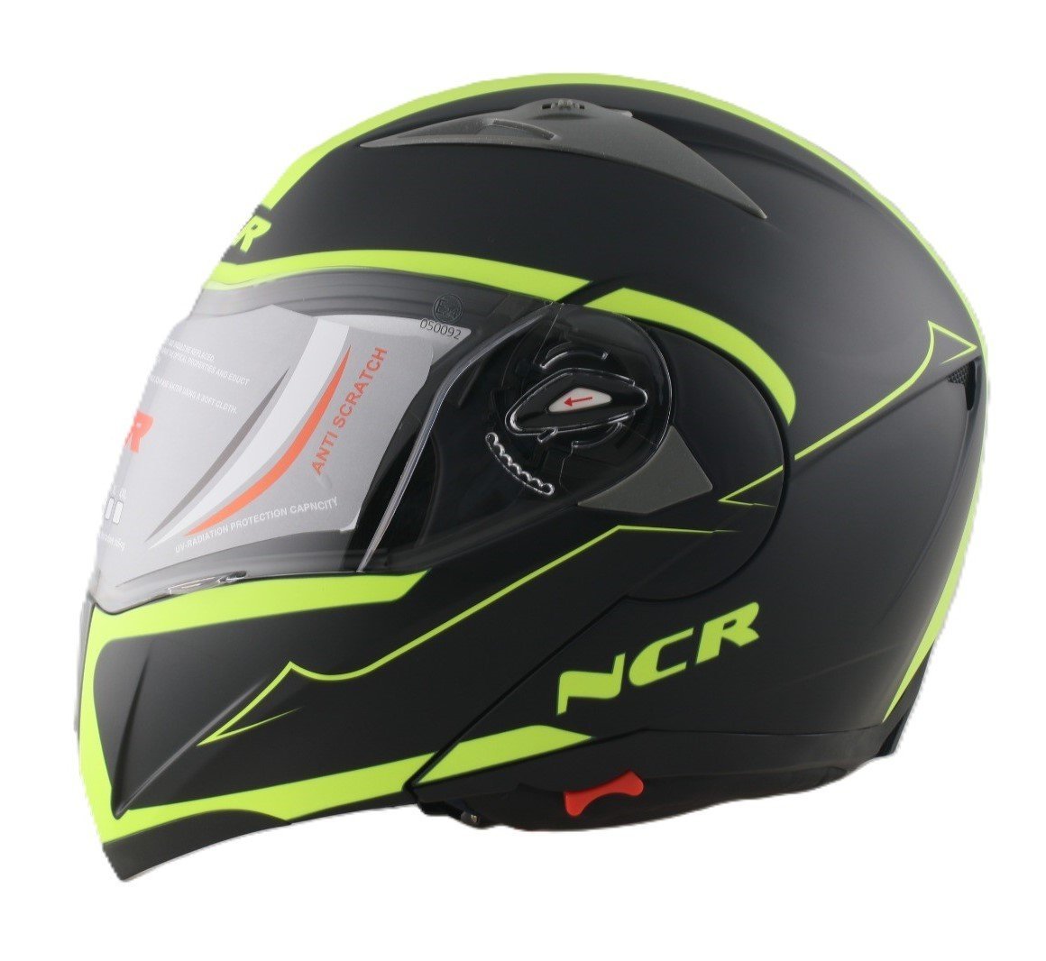 KASK NCR-158 ÇENE AÇILIR GÖZLÜKLÜ E-CE BELGELİ-SARI GRAFİK