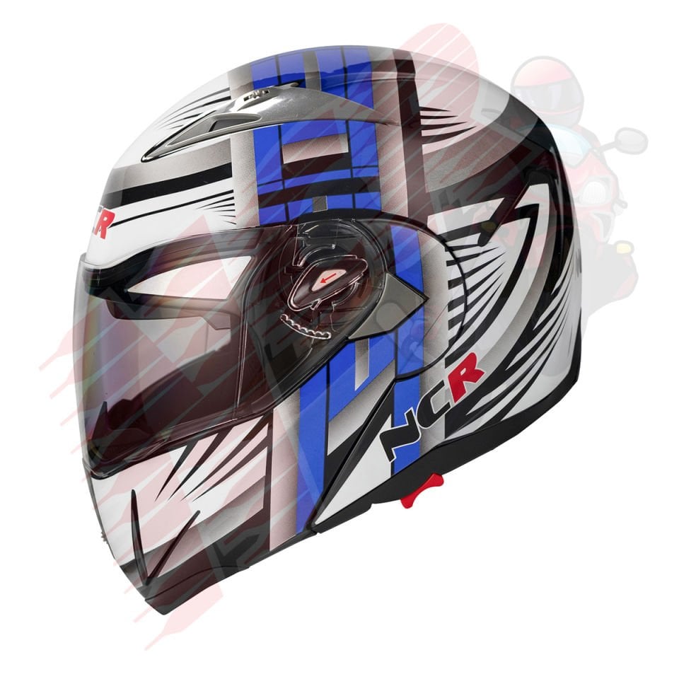 KASK NCR-158 ÇENE AÇILIR GÖZLÜKLÜ E-CE BELGELİ-MAVİ GRAFİK